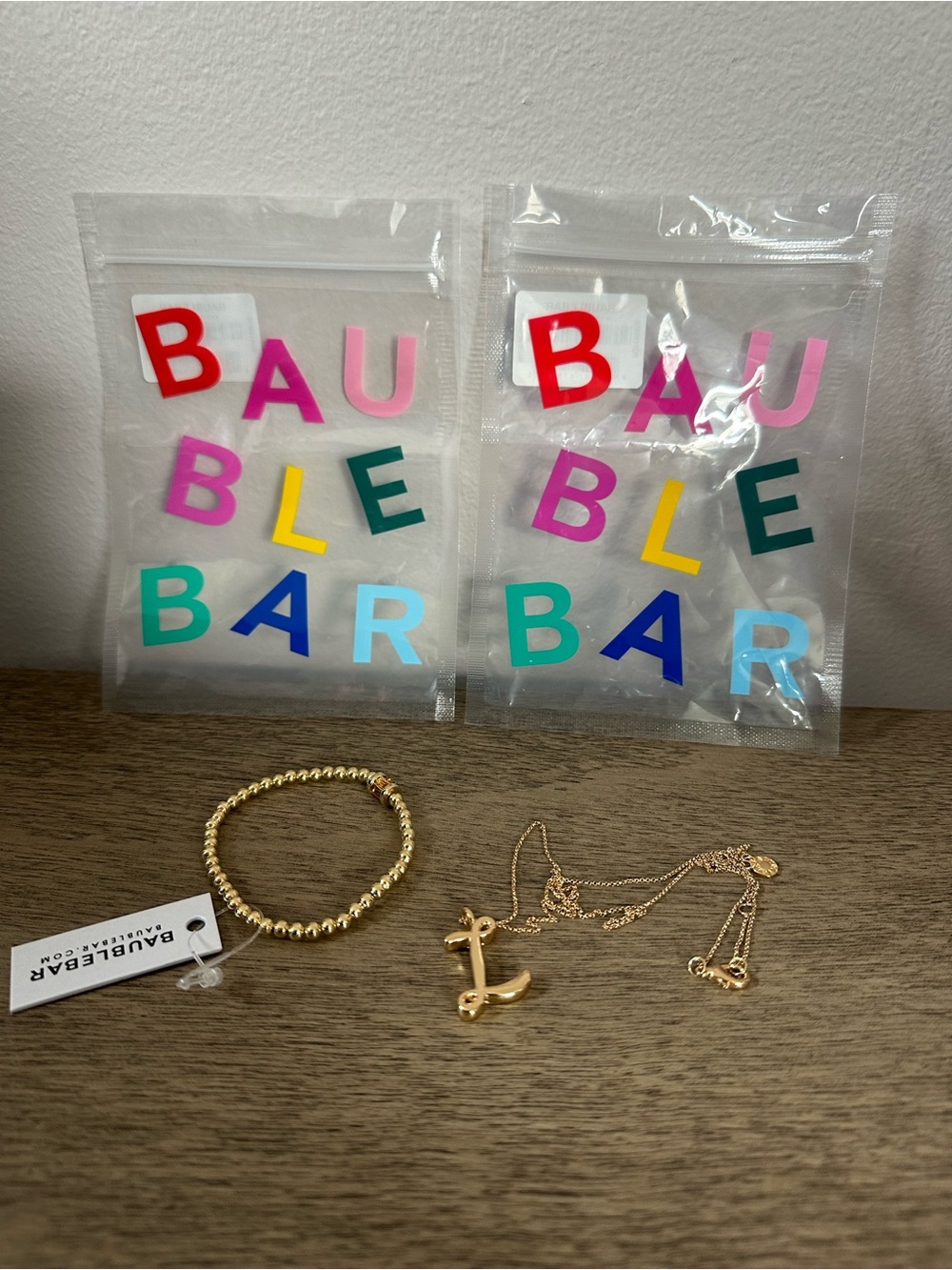 BaubleBar Gold Toned “L” Necklace & Bracelet Kids